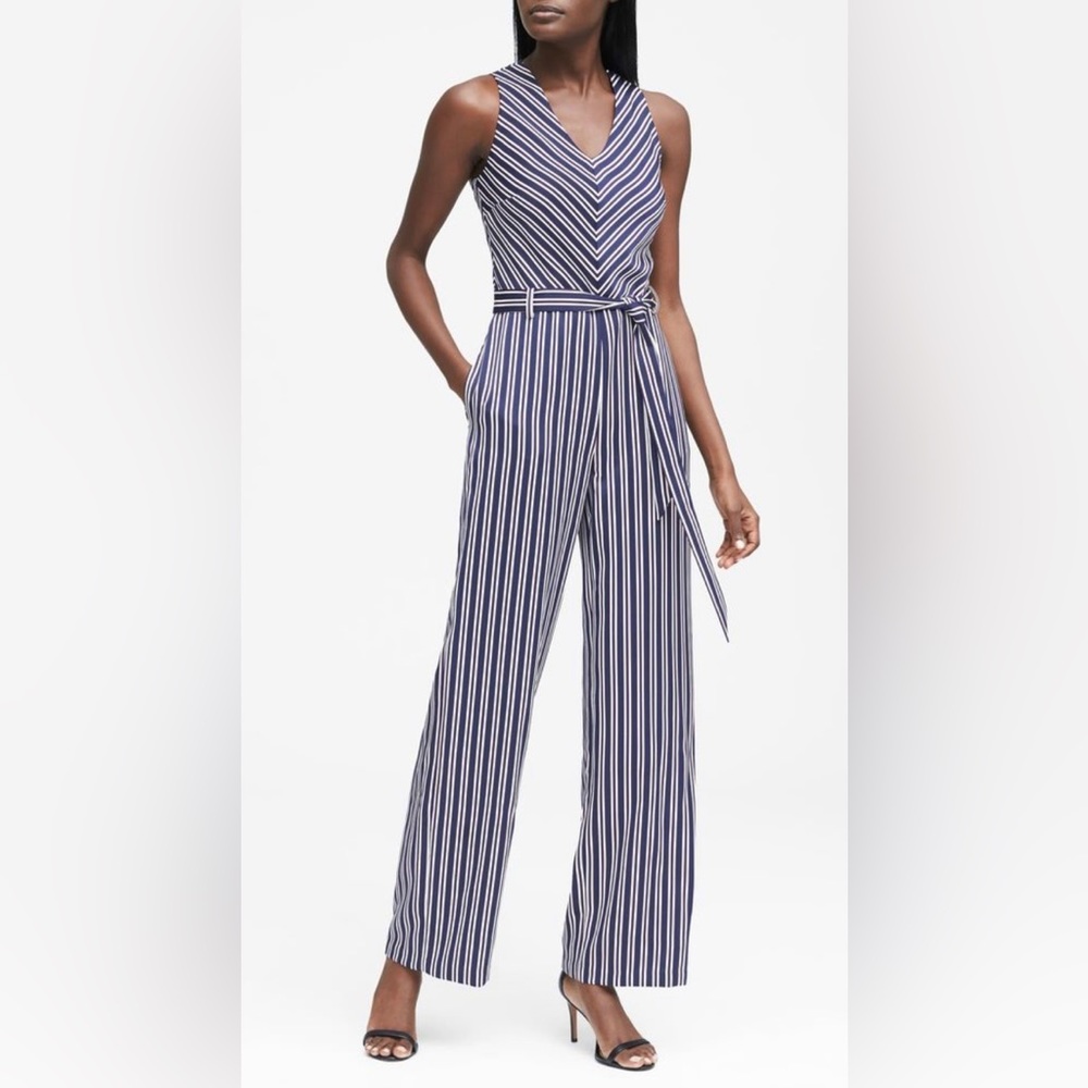 Banana Republic Striped V Neck Sleeveless Jumpsuit - Picture 8 of 12